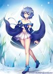  bare_shoulders blue blue_eyes blue_footwear blue_hair dress ice kara_(color) piruluk shoes short_hair solo standing wide_sleeves wixoss 