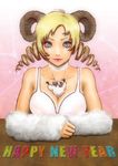  blonde_hair blue_eyes breasts catherine catherine_(game) choker demon_girl drill_hair horn lipstick makeup new_year sheep 