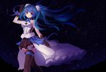  7th_dragon_(series) 7th_dragon_2020 bare_arms bare_shoulders blue_eyes blue_hair brown_gloves brown_legwear gloves hair_ornament hatsune_miku long_hair meng_xiao_jiong night overskirt ribbon shirt skirt sky solo star_(sky) starry_sky thighhighs twintails very_long_hair vocaloid wrist_ribbon zettai_ryouiki 