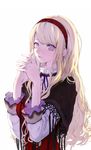  blonde_hair cape hair_ornament headband long_hair original purple_eyes ribbon smile solo tsukioka_tsukiho 