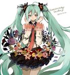  aqua_hair detached_sleeves dress flower flower_wreath green_eyes green_hair hair_flower hair_ornament happy_birthday hatsune_miku long_hair necktie smile solo tsukioka_tsukiho twintails very_long_hair vocaloid 