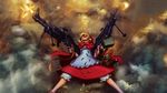  basket blonde_hair bullet bulleta dual_wielding flower gun heavy_machine_gun highres holding jpeg_artifacts kilayman m249 m60 machine_gun md5_mismatch no_pupils petticoat red_hood shell_casing shoot smoke solo stitched third-party_edit vampire_(game) wallpaper weapon widescreen 