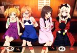  absurdres animedia black_hair blonde_hair blue_eyes brown_hair crossed_legs drill_hair drink food gloves green_eyes hair_ornament hairclip highres legs lolita_fashion miyamori_aoi multiple_girls non-web_source official_art ogasawara_rinko open_mouth red_eyes shirobako short_twintails twintails yako_hiromi yano_erika yasuhara_ema 