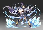  arrow ashe_(league_of_legends) blue_eyes bow_(weapon) chibi fighting_stance fingerless_gloves gloves hat highres holding league_of_legends long_hair looking_at_viewer puzzle_&amp;_dragons solo tama_yu weapon white_hair 