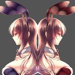  amane_ruri animal_ears back-to-back bow bowtie brown_eyes brown_hair bunny_ears bunnysuit detached_collar long_hair multiple_girls original symmetry 