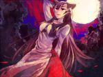  animal_ears bad_id bad_pixiv_id banned_artist brooch brown_hair dress full_moon imaizumi_kagerou jewelry long_hair moon night open_mouth red_eyes smile solo touhou towako_(10wk0) very_long_hair wolf_ears 