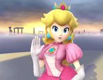  1girl animated animated_gif blonde_hair blue_eyes crown dress gloves lips looking_at_viewer mario_(series) princess_peach super_mario_bros. super_smash_bros. waving 