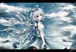  :d blue_eyes blue_hair bow cirno dress hair_bow ice ice_wings looking_at_viewer nangua_mache open_mouth short_hair signature smile touhou wings 