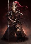  armor chainmail dark_souls dragon_slayer_ornstein full_armor helmet highres knight male_focus one_knee plate_armor polearm solo souls_(from_software) spear weapon yinwoeren 