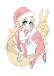  absurdres blue_skin christmas elbow_gloves fang gloves hat high_heels highres imp long_hair maniacpaint midna orange_hair pointy_ears prehensile_hair red_eyes red_legwear santa_hat scarf solo strapless striped striped_scarf the_legend_of_zelda the_legend_of_zelda:_twilight_princess thighhighs tubetop v very_long_hair yellow_sclera 