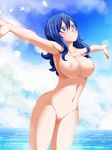  1girl areolae armpits blue_eyes blue_hair breasts fairy_tail female juvia_loxar navel nipples nude outstretched_arms pussy smile solo standing thighs uncensored 