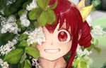  1girl flower grin hoshizora_miyuki looking_at_viewer precure red_eyes red_hair smile smile_precure! solo yuucho 