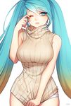  alternate_costume bare_shoulders blonde_hair blue_hair breasts clothes_tug covering covering_crotch gradient_hair hsn4444 large_breasts league_of_legends long_hair looking_to_the_side multicolored_hair no_pants one_eye_closed panties parted_lips ribbed_sweater sleeveless sleeveless_turtleneck solo sona_buvelle sweater sweater_tug turtleneck twintails two-tone_hair underwear very_long_hair white_panties 