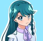  bad_id bad_pixiv_id blue_background blue_eyes blue_hair braid commentary_request corpse_(artist) crown_braid go!_princess_precure kaidou_minami long_hair looking_at_viewer lowres precure single_braid solo 