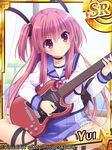  angel_beats! artist_request choker cross-laced_footwear crossed_legs electric_guitar guitar instrument long_hair music official_art pink_eyes pink_hair playing_instrument plectrum school_uniform serafuku shinda_sekai_sensen_uniform sitting solo two_side_up yui_(angel_beats!) 