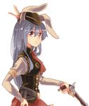  aioi_aoi alternate_costume animal_ears antique_firearm bunny_ears corset crescent dress firearm firelock flintlock gun hand_on_hip handgun hat holding holding_gun holding_weapon long_hair pistol purple_hair red_eyes reisen_udongein_inaba solo steampunk touhou trigger_discipline upper_body weapon 