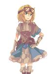  adapted_costume aioi_aoi blonde_hair goggles goggles_on_head green_eyes hand_on_hip mizuhashi_parsee pointy_ears scarf short_hair solo touhou 