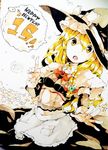  2015 aioi_aoi blonde_hair bow braid hair_bow happy_new_year hat kirisame_marisa long_hair new_year open_mouth pointing ribbon sheep solo touhou traditional_media witch_hat yellow_eyes 