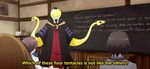  animated animated_gif ansatsu_kyoushitsu grin koro-sensei robe smile subtitled tassel tentacle vest yellow_skin 