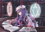  book bow crescent hair_bow hat ichiba_youichi long_hair magic_circle patchouli_knowledge purple_hair ribbon solo touhou 