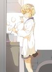  apron blonde_hair cooking green_eyes hasebe_yuusaku kappougi mizuhashi_parsee pointy_ears pot short_hair solo tasting touhou 