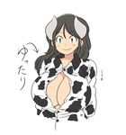  1girl black_hair breasts cow_girl cow_girl_(hataraki) hataraki_ari horns huge_breasts solo sukimi_(hataraki) yellow_eyes 