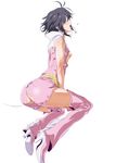  antenna_hair bad_id bad_pixiv_id bare_shoulders black_hair boots breasts closed_eyes full_body high_heels idolmaster idolmaster_(classic) kikuchi_makoto pussy shino_(comic_penguin_club) small_breasts solo thigh_boots thighhighs white_background 