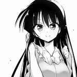  arm_up bow breasts greyscale hachi_(chihagura) hand_in_hair hime_cut houraisan_kaguya long_hair looking_at_viewer medium_breasts monochrome simple_background smile solo touhou upper_body white_background 
