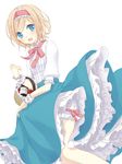  alice_margatroid alternate_costume ascot basket blonde_hair bloomers blush bow frilled_skirt frills hairband long_skirt open_mouth short_hair simple_background skirt solo touhou tsuno_no_hito underwear white_background wrist_cuffs 