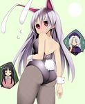  animal_ears ass blush bunny_ears bunny_tail bunnysuit extra_ears fishnet_pantyhose fishnets from_behind highres houraisan_kaguya long_hair looking_back multiple_girls pantyhose purple_hair red_eyes reisen_udongein_inaba tail touhou unmoving_pattern wrist_cuffs yagokoro_eirin zuttokodomo 