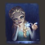  bare_shoulders blonde_hair blue_eyes braid cassio_yoshiyaki chin_rest dress elsa_(frozen) frozen_(disney) hair_over_shoulder long_hair off-shoulder_dress off_shoulder single_braid smile snowflakes solo 