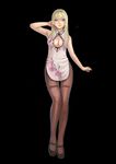  absurdres armpits black_background blonde_hair blue_eyes brown_legwear china_dress chinese_clothes cleavage_cutout dress fingernails full_body goldengear870 highres legs_together long_hair looking_at_viewer nose original pantyhose parted_lips shoes short_dress simple_background solo standing thigh_gap 