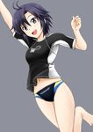  black_eyes black_hair downscaled fuuma_nagi idolmaster idolmaster_(classic) kikuchi_makoto male_swimwear md5_mismatch rash_guard resized shirt short_hair speedo_(company) swim_briefs swimsuit swimwear 