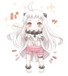  ahoge bad_id bad_pixiv_id barefoot chibi covered_mouth dress dress_lift fujishima_shinnosuke horns kantai_collection long_hair looking_at_viewer mittens northern_ocean_hime red_eyes shinkaisei-kan solo sparkle striped translation_request underwear white_dress white_hair white_skin 