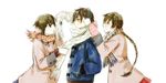  2girls bad_id bad_pixiv_id braid brown_hair coat durarara!! earmuffs glasses gloves kuronuma_aoba multiple_girls orihara_kururi orihara_mairu scarf short_hair siblings sisters youhe_hino 