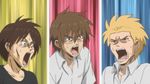  3boys animated animated_gif bespectacled black_eyes blonde_hair brown_hair danshi_koukousei_no_nichijou glasses multiple_boys surprised tabata_hidenori tanaka_yoshitake 