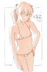  artist_name baba_arumi bikini dated hand_on_hip micro_bikini monochrome navel neon_genesis_evangelion simple_background solo souryuu_asuka_langley swimsuit thigh_gap white_background 