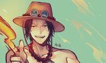  1boy fire freckles hat necklace one_piece portgas_d_ace sanme solo stampede_string tattoo topless 