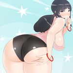  ass bent_over black_hair bracelet breasts chi-chi_(dragon_ball) dragon_ball hanging_breasts huge_ass huge_breasts jewelry large_breasts long_hair parted_lips pink_crown ponytail sideboob solo thick_thighs thighs 