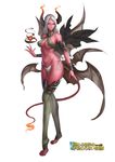  bikini breasts cleavage demon_girl green_eyes horn horns large_breasts large_wings long_hair looking_at_viewer midriff monster_girl multiple_wings narongchai_singhapand navel panties red_skin satan silver_hair smile solo swimsuit tail thighhighs underwear white_hair wings 