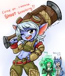  animal_ears artist_name belt blue_hair blue_skin breasts cleavage drooling explosive flat_chest genderswap genderswap_(mtf) goggles green_eyes green_hair grenade grin hair_ornament hair_tubes lantern league_of_legends long_hair midriff multiple_girls navel one_eye_closed open_mouth over_shoulder red_eyes sickle signature smile tail thresh tristana vilde_loh_hocen warwick weapon weapon_over_shoulder white_hair wolf_ears wolf_tail yellow_eyes yordle 