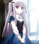  absolute_duo long_hair purple_eyes school_uniform screencap silver_hair window yurie_sigtuna 