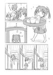  2girls barefoot chair comic cup flying_sweatdrops greyscale hair_ribbon hakama japanese_clothes kaga_(kantai_collection) kantai_collection md5_mismatch monochrome multiple_girls petting ribbon sakimiya_(inschool) short_hair short_sidetail short_twintails smile sparkle teapot translated tray twintails younger yunomi zuikaku_(kantai_collection) 