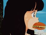  80s animated animated_gif black_eyes black_hair eating food lowres miyake_shinobu multiple_girls school_uniform source_request swallowing urusei_yatsura 