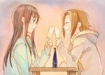  akiyama_mio alcohol coat fukutarou_(enji127) glass grin k-on! light_smile multiple_girls smile sweater tainaka_ritsu wine 