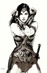  amazon armlet armor bangle belt bracelet dawn_of_justice dc_comics dccu diana_prince gal_gadot garnabiel jewelry lasso looking_at_viewer man_of_steel monochrome pteruges rope scabbard sheathed_sword simple_background sleeveless solo sword tiara vambraces weapon white_background wonder_woman wonder_woman_(series) 