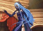  1girl animated animated_gif aqua_(fire_emblem_if) armpits blue_hair curtains dancing detached_sleeves dress fire_emblem fire_emblem_if half_mask long_hair solo stage veil yellow_eyes 