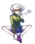  1boy baseball_cap bike_shorts blonde_hair dellinger donquixote_pirates dressrosa hat horns long_sleeves male_focus monster_boy one_piece sanme shorts sitting solo 