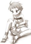  1girl blush dress female knee_up legs live_on_cardliver_kakeru monochrome no_panties oba_ran pussy sawatari_jinshi short_dress short_hair sitting solo spread_legs tagme uncensored 