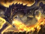  claws dragon edobox fangs fire glowing glowing_eyes horns monster original scales teeth wings 